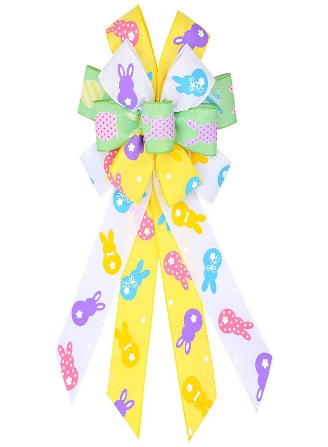 Hying Large Easter Bows for Wreath, Green White Yellow Burlap Ribbon Bow Easter Rabbits Wreath Bows Holiday Spring Bows for Front Door Easter Party Decorations Supplies - Image 1